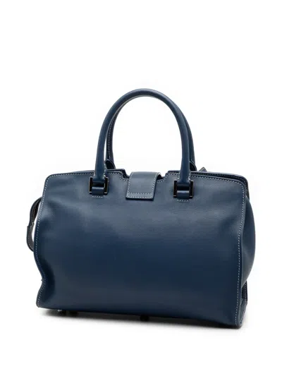 Pre-owned Saint Laurent 2017 Baby Leather Monogram Downtown Cabas Satchel In Blue