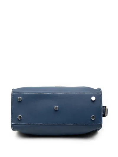 Pre-owned Saint Laurent 2017 Baby Leather Monogram Downtown Cabas Satchel In Blue