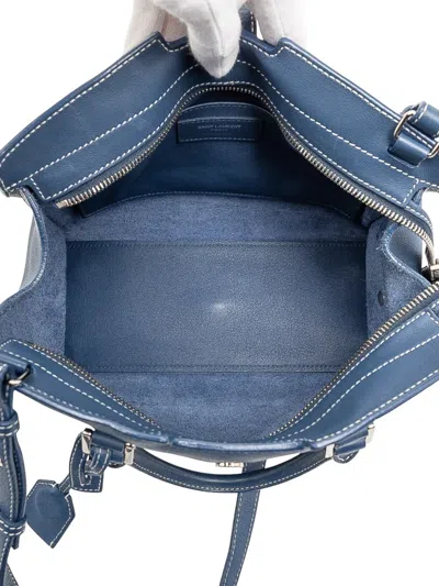 Pre-owned Saint Laurent 2017 Baby Leather Monogram Downtown Cabas Satchel In Blue