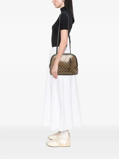 Pre-owned Gucci 2016-2025 Medium Gg Crystal Dome Satchel In Brown