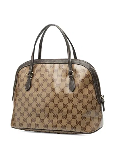 Pre-owned Gucci 2016-2025 Medium Gg Crystal Dome Satchel In Brown