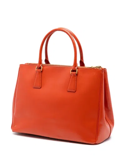 Pre-owned Prada 2000-2025 Medium Saffiano Vernice Galleria Double Zip Satchel In Orange