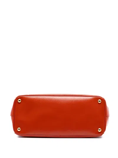 Pre-owned Prada 2000-2025 Medium Saffiano Vernice Galleria Double Zip Satchel In Orange