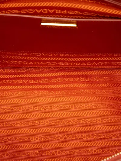 Pre-owned Prada 2000-2025 Medium Saffiano Vernice Galleria Double Zip Satchel In Orange