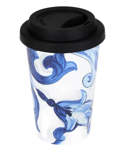 Dolce & Gabbana Floral-print Ceramic Travel Mug In Blue