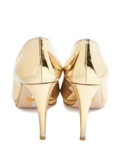 Pre-owned Prada Pointed-toe Leather Pumps In Gold