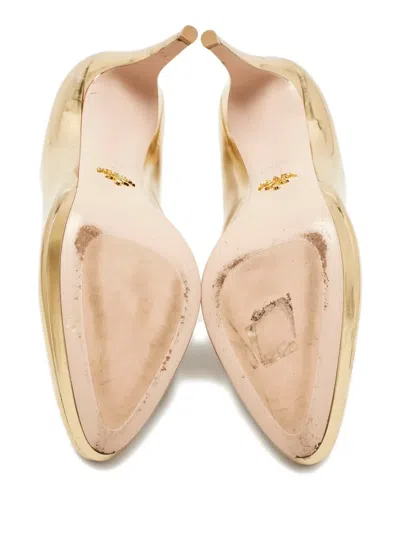 Pre-owned Prada Pointed-toe Leather Pumps In Gold
