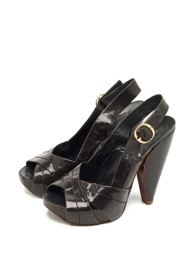 Pre-owned Marc Jacobs Crossed Platform Sandals In Black