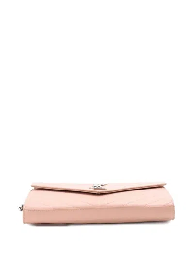 Pre-owned Saint Laurent Classic Monogram Wallet On Chain Matelasse Chevron Leather Medium Crossbody Bag In Pink