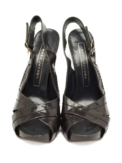 Pre-owned Marc Jacobs Crossed Platform Sandals In Black