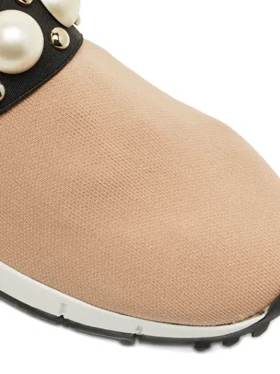 Pre-owned Jimmy Choo Knitted Studded Sneakers In Neutral