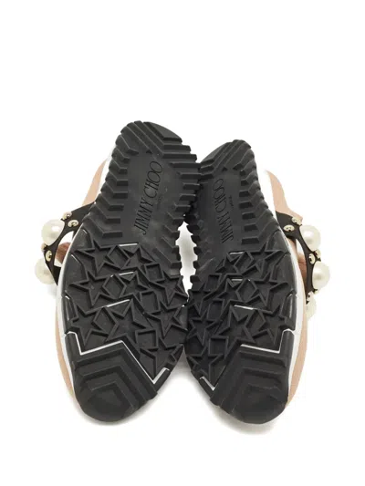 Pre-owned Jimmy Choo Knitted Studded Sneakers In Neutral