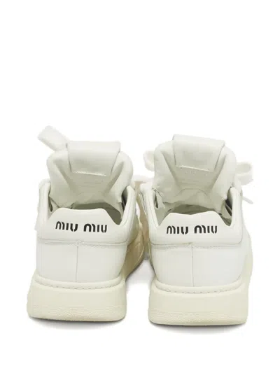 Pre-owned Miu Miu Leather Lace-up Sneakers In White
