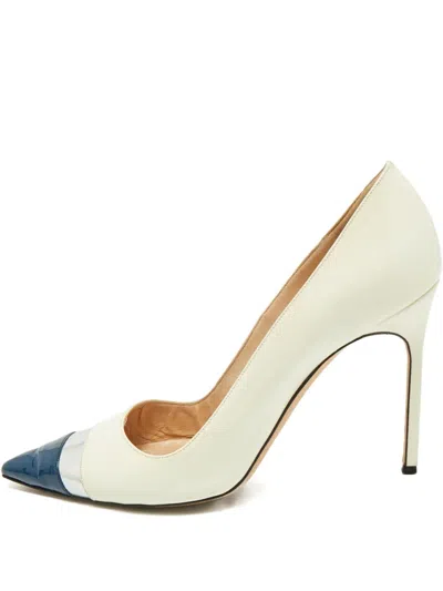 Pre-owned Manolo Blahnik Pointed-toe Leather Heeled Pumps In White