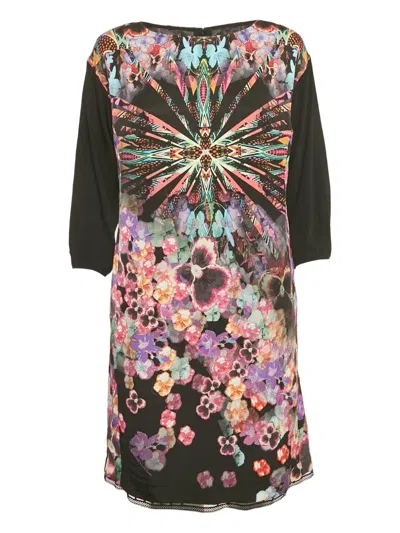 Pre-owned Cavalli Class Crepe Print Dress In Black