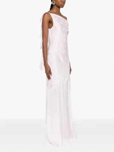 Rotate Birger Christensen Rotate Birgerchristensen Long Pink Satin Jacquard Dress With Ruffles In Pink