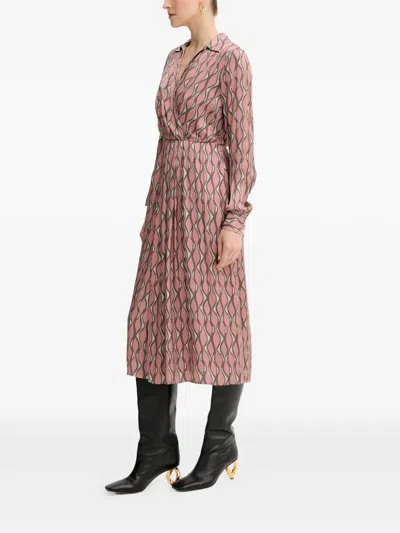 Fracomina Long-sleeve Patterned Midi Dress In Brown