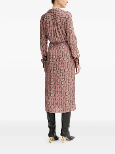 Fracomina Long-sleeve Patterned Midi Dress In Brown