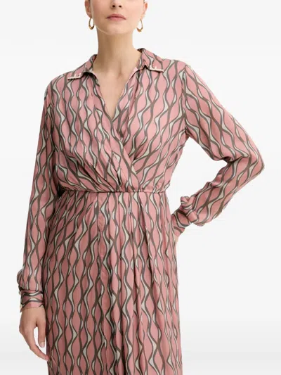 Fracomina Long-sleeve Patterned Midi Dress In Brown