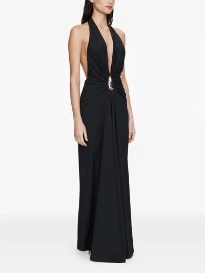 Christopher Esber Crystal Pendant Ruched Dress In Black