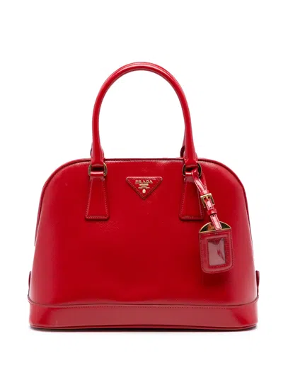 Pre-owned Prada 2010-2025 Medium Saffiano Vernice Open Promenade Satchel In Red