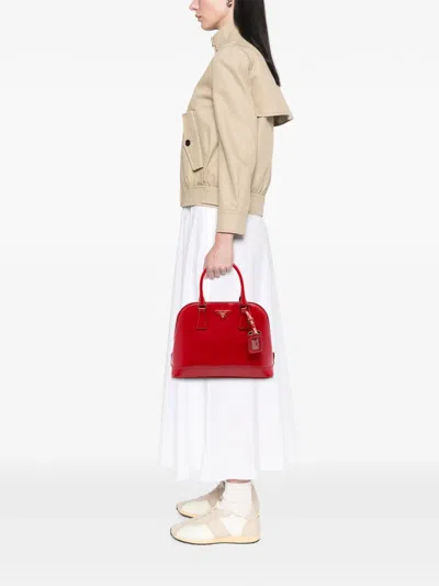 Pre-owned Prada 2010-2025 Medium Saffiano Vernice Open Promenade Satchel In Red