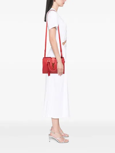 Pre-owned Saint Laurent 2017 Baby Leather Monogram Downtown Cabas Satchel In Red