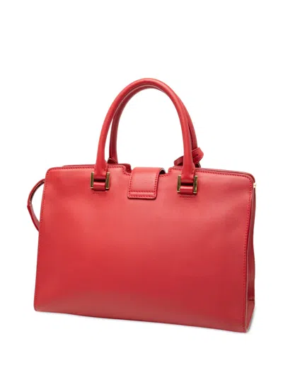 Pre-owned Saint Laurent 2017 Baby Leather Monogram Downtown Cabas Satchel In Red