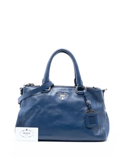 Pre-owned Prada 2000-2025 Soft Calf Double Zip Satchel In Blue