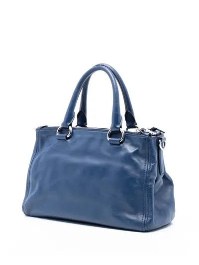Pre-owned Prada 2000-2025 Soft Calf Double Zip Satchel In Blue