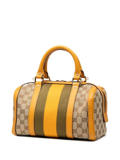 Pre-owned Gucci 2000-2015 Small Gg Canvas Web Joy Boston Bag Satchel In Brown