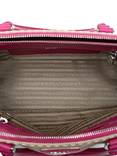 Pre-owned Prada 2000-2025 Small Canvas And City Calf Hand Stitched Galleria Double Zip Satchel In Brown