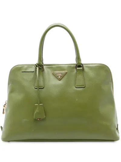 Pre-owned Prada 2010-2025 Large Saffiano Lux Promenade Satchel In Green