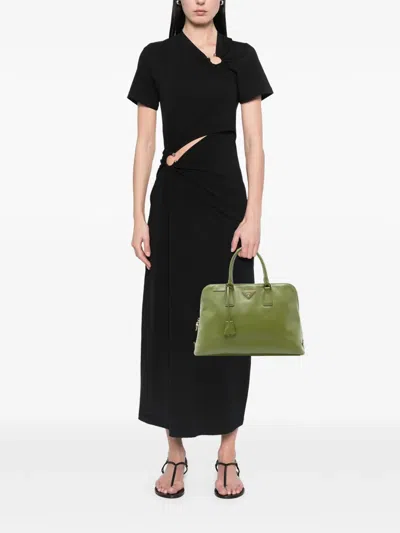 Pre-owned Prada 2010-2025 Large Saffiano Lux Promenade Satchel In Green