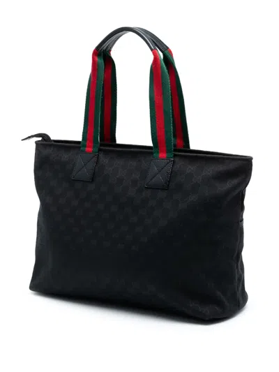 Pre-owned Gucci 2016-2025 Gg Canvas Web Tote Bag In Black