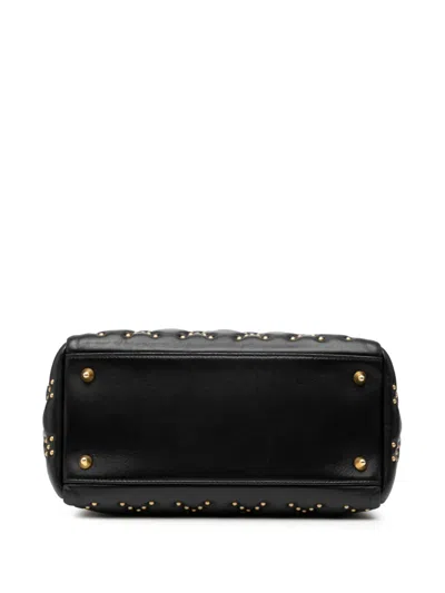 Pre-owned Dior 2017 Medium Lambskin Cannage Studded Supple Lady  Satchel In Black