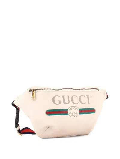 Pre-owned Gucci Logo Printed Leather Medium Belt Bag In Neutral