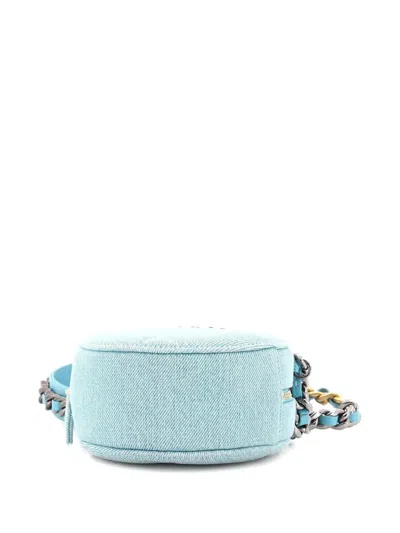 Pre-owned Chanel 19 Round Clutch With Chain Quilted Denim Crossbody Bag In Blue