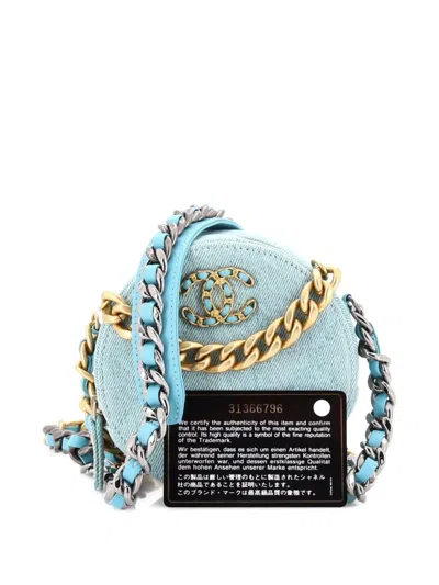 Pre-owned Chanel 19 Round Clutch With Chain Quilted Denim Crossbody Bag In Blue