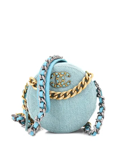 Pre-owned Chanel 19 Round Clutch With Chain Quilted Denim Crossbody Bag In Blue