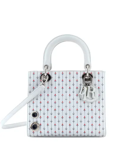 Pre-owned Dior Lady  Bag Embroidered Leather With Applique Medium Satchel In Blue