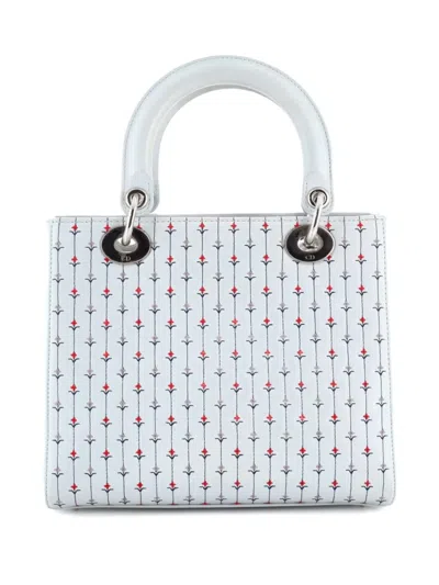 Pre-owned Dior Lady  Bag Embroidered Leather With Applique Medium Satchel In Blue