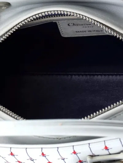 Pre-owned Dior Lady  Bag Embroidered Leather With Applique Medium Satchel In Blue