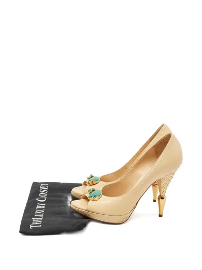 Pre-owned Dior Raffia Peep-toe Pumps In Neutral