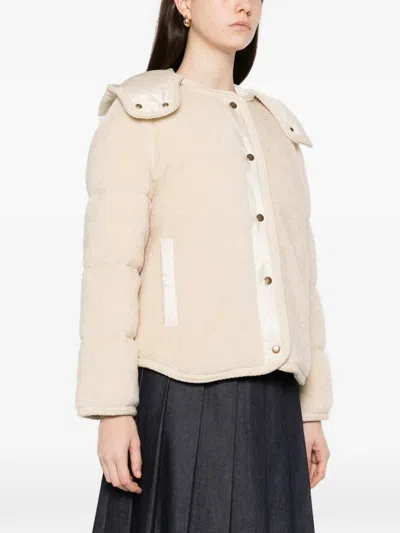 Moncler Ciboulette Hooded Shell-trimmed Plush Down Jacket In Neutral
