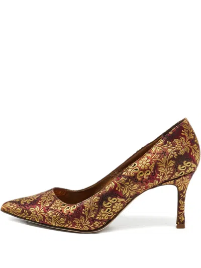 Pre-owned Manolo Blahnik Bb Brocade Pointed-toe Pumps In Red
