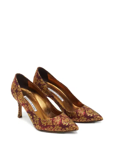 Pre-owned Manolo Blahnik Bb Brocade Pointed-toe Pumps In Red