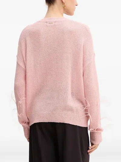 Fracomina Feather-embellished V-neck Sweater In Pink