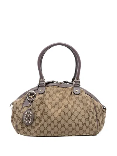 Pre-owned Gucci 2016-2025 Gg Canvas Sukey Satchel In Brown