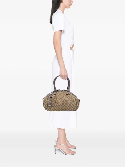 Pre-owned Gucci 2016-2025 Gg Canvas Sukey Satchel In Brown